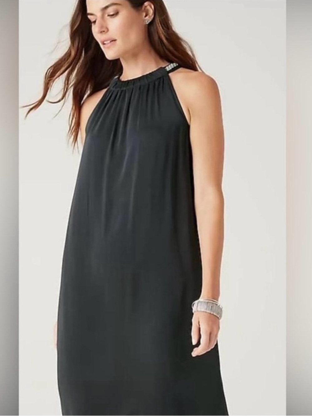 J.Jill Embellished Halter-Neck Dress Greystone M 100% Lenzing